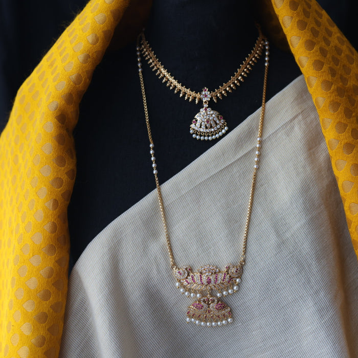 Heritage gold plated short and long padakam set necklace HPS621