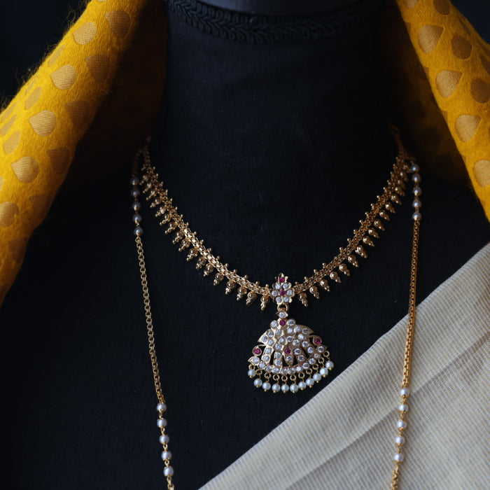 Heritage gold plated short and long padakam set necklace HPS621