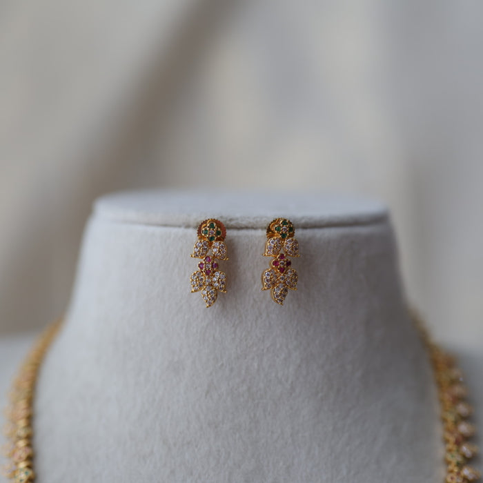 Heritage gold plated gold ruby green stone mango design long necklace with earrings  HL812