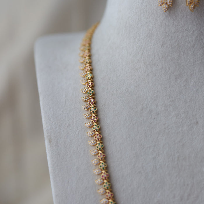 Heritage gold plated gold ruby green stone mango design long necklace with earrings  HL812