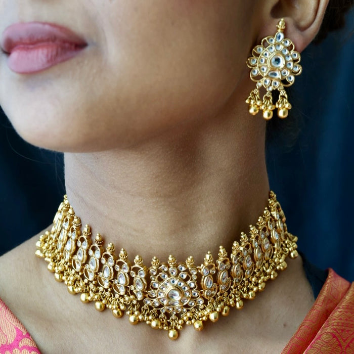 Antique white stone choker necklace and earrings CCB20986