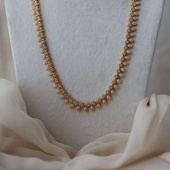 Heritage gold plated gold ruby green stone mango design long necklace with earrings  HL812