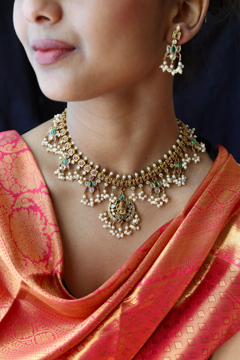 Antique pearl short necklace and earrings SS110799