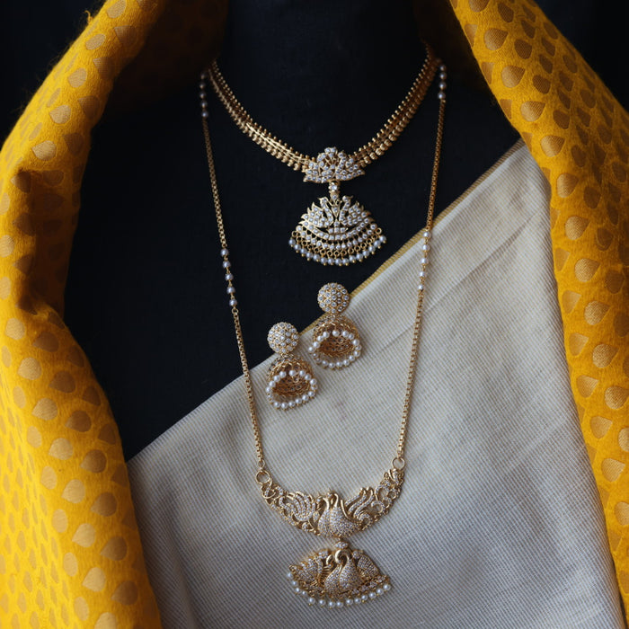 Heritage gold plated pearl padakam necklace set with earrings HPS7933