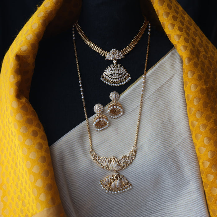 Heritage gold plated pearl padakam necklace set with earrings HPS7933