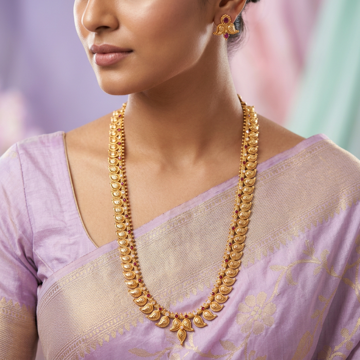 Heritage gold plated mango long necklace HL456