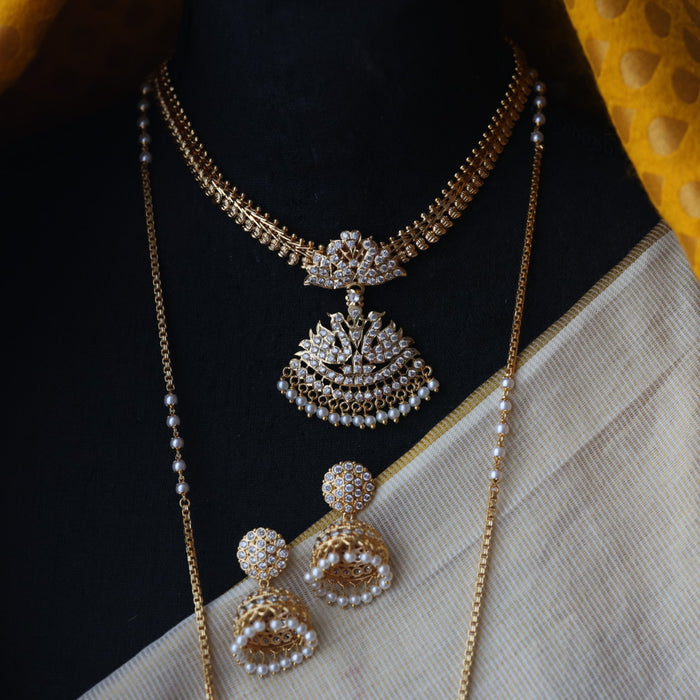 Heritage gold plated pearl padakam necklace set with earrings HPS7933