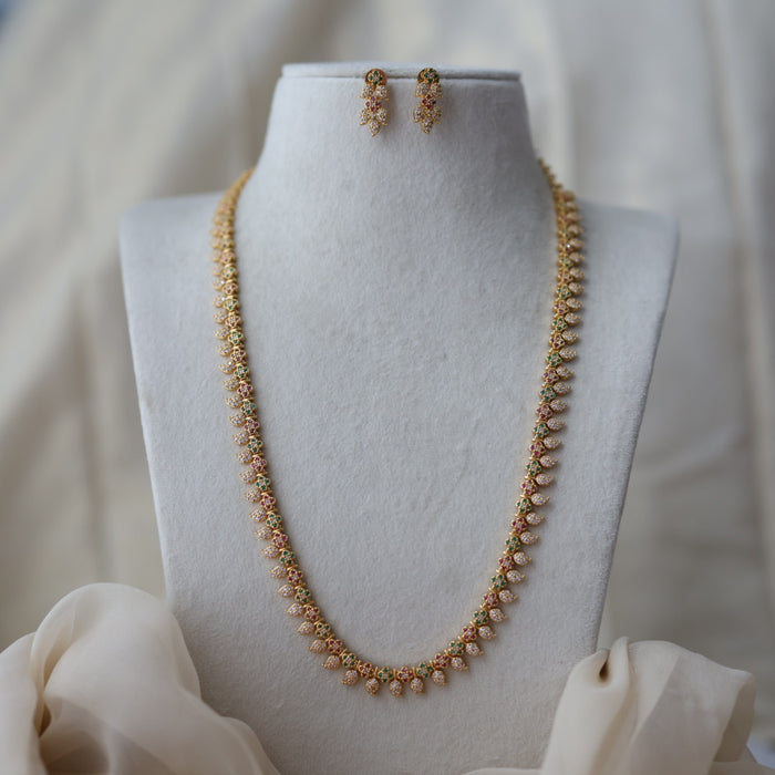 Heritage gold plated gold ruby green stone mango design long necklace with earrings  HL812