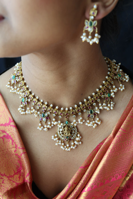 Antique pearl short necklace and earrings SS110799