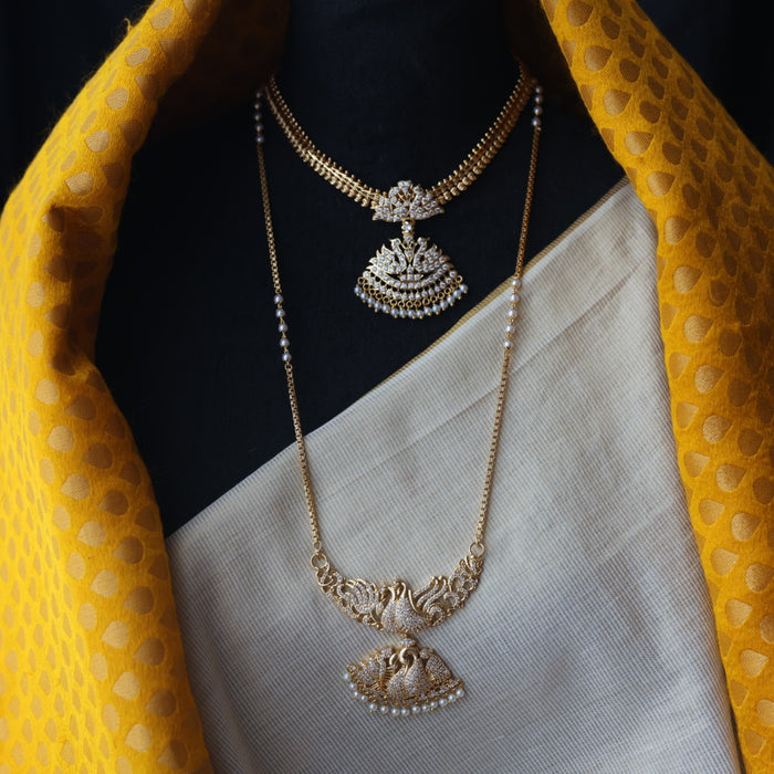 Heritage gold plated pearl padakam necklace set with earrings HPS7933