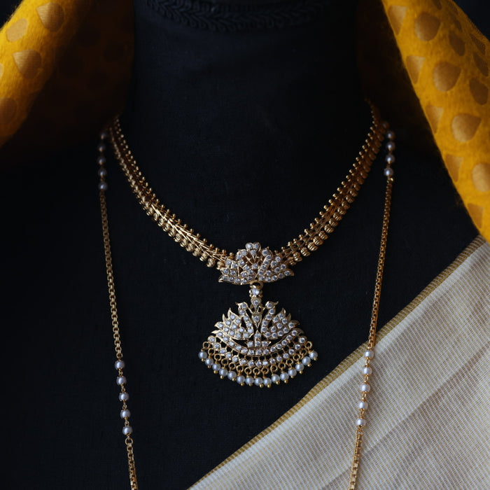Heritage gold plated pearl padakam necklace set with earrings HPS7933