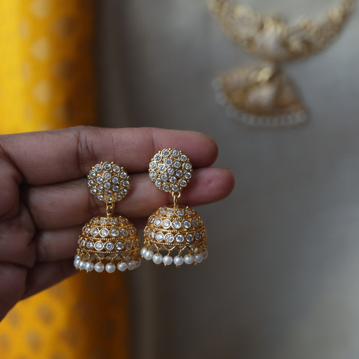 Heritage gold plated pearl padakam necklace set with earrings HPS7933