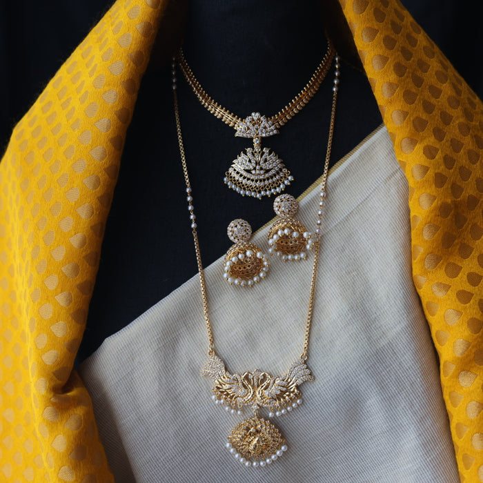 Heritage gold plated pearl padakam necklace set with earrings HPS791