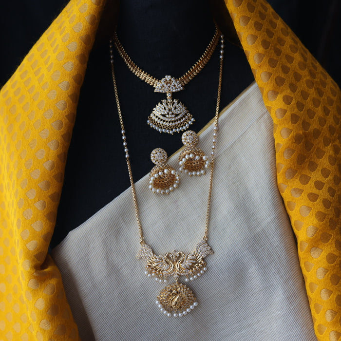 Heritage gold plated pearl padakam necklace set with earrings HPS791