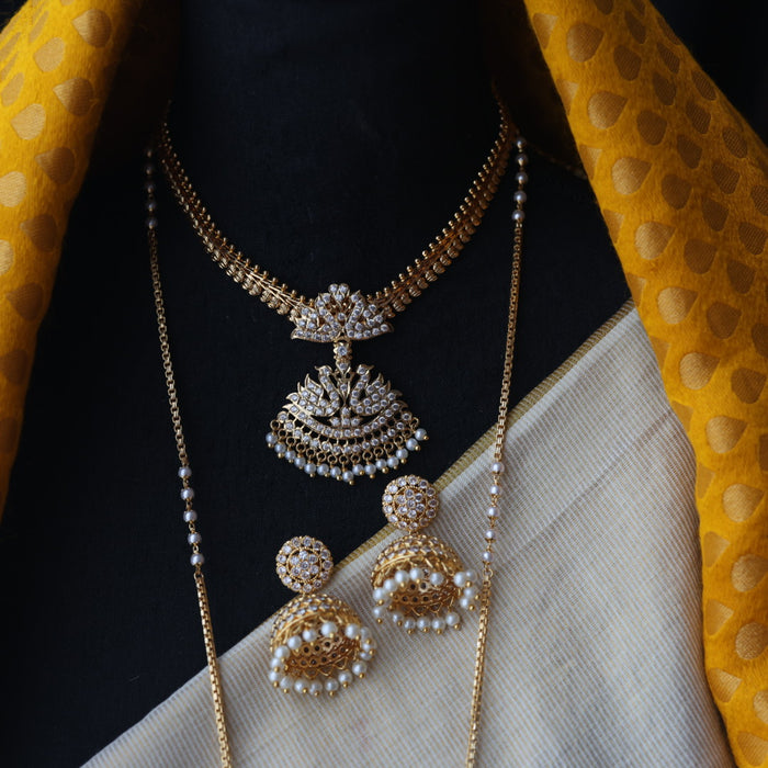 Heritage gold plated pearl padakam necklace set with earrings HPS791