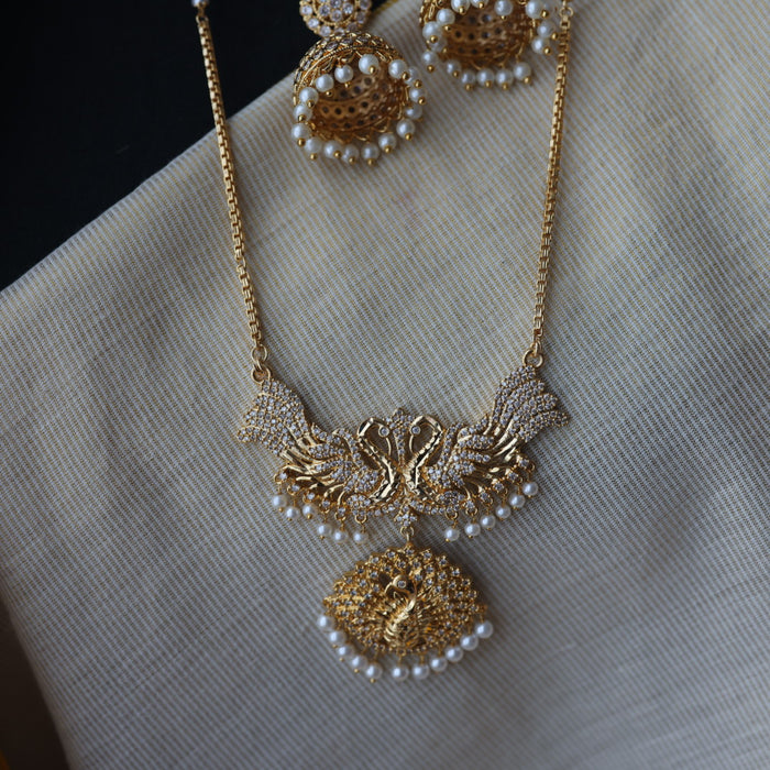 Heritage gold plated pearl padakam necklace set with earrings HPS791