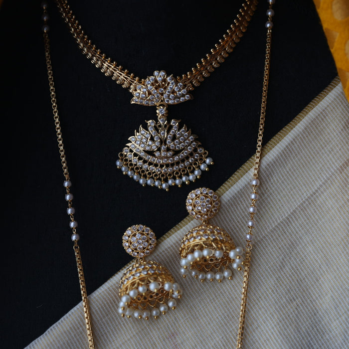 Heritage gold plated pearl padakam necklace set with earrings HPS791