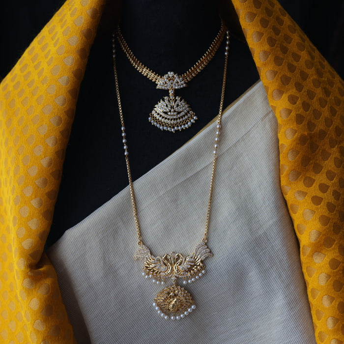 Heritage gold plated pearl padakam necklace set with earrings HPS791