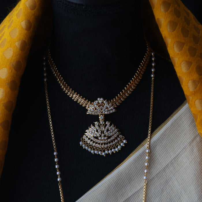 Heritage gold plated pearl padakam necklace set with earrings HPS791