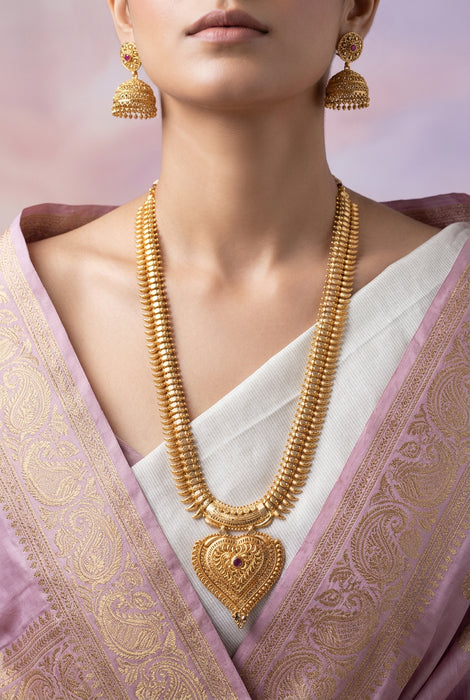 Heritage gold plated long necklace with earrings HL6832