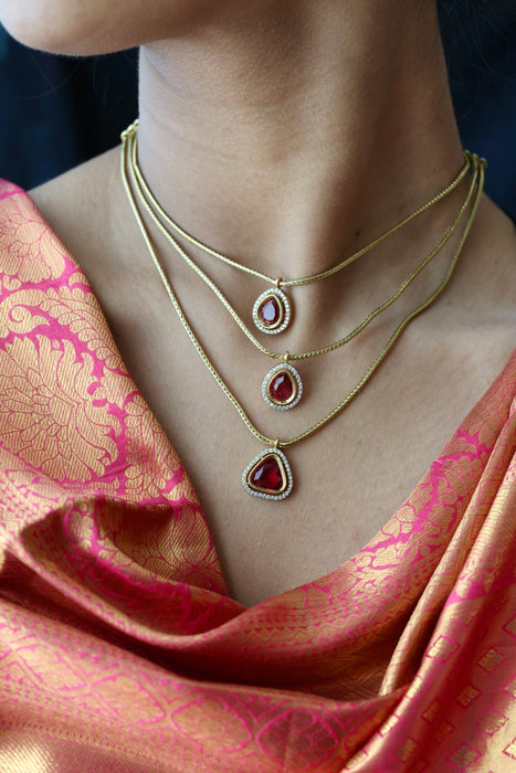 Minimal ruby stone simple necklace and earrings MS1012