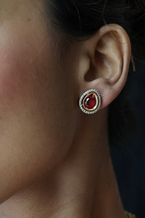 Minimal ruby stone simple necklace and earrings MS1012