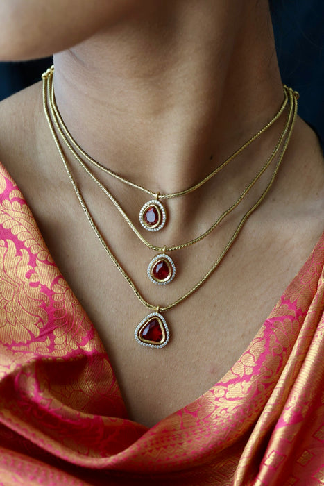 Minimal ruby stone simple necklace and earrings MS1012