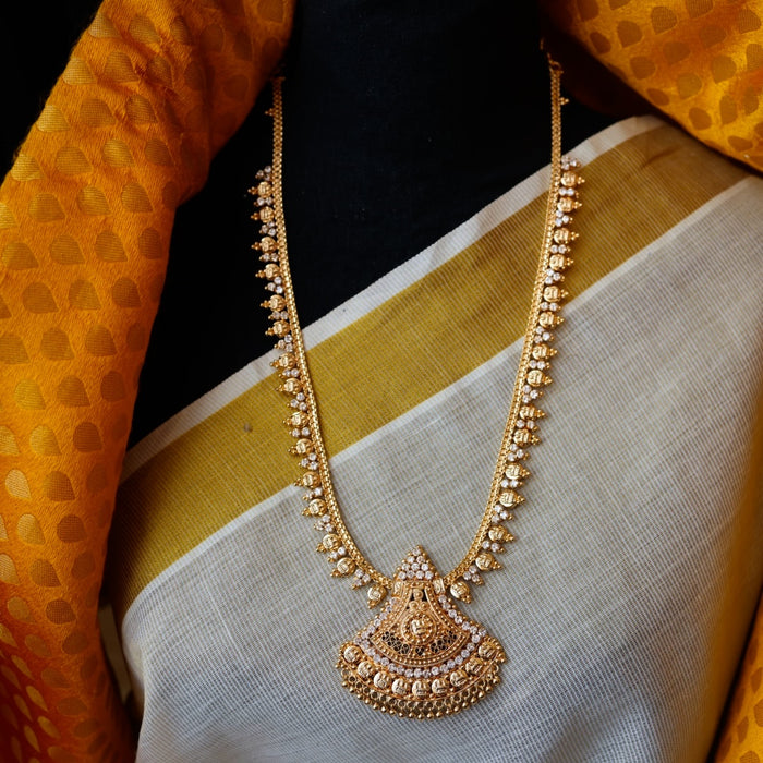 Heritage gold plated white stone long necklace HL69
