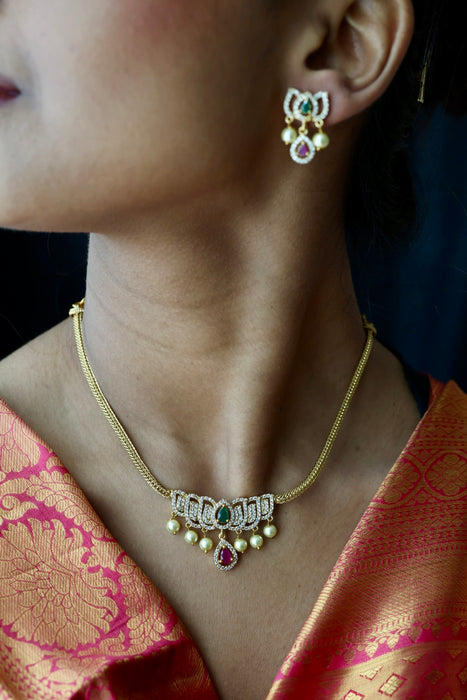 Antique simple short necklace with earrings TTS45329