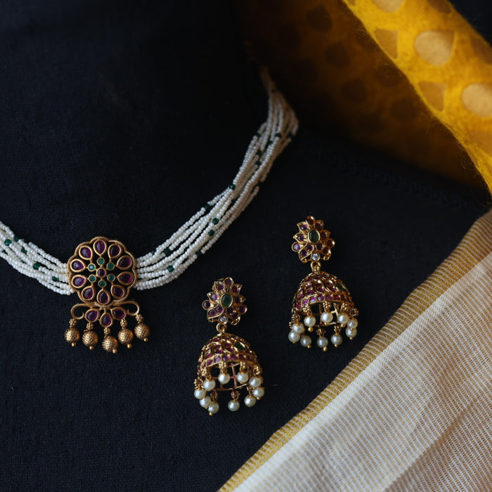 Antique choker necklace and earrings CCB118973