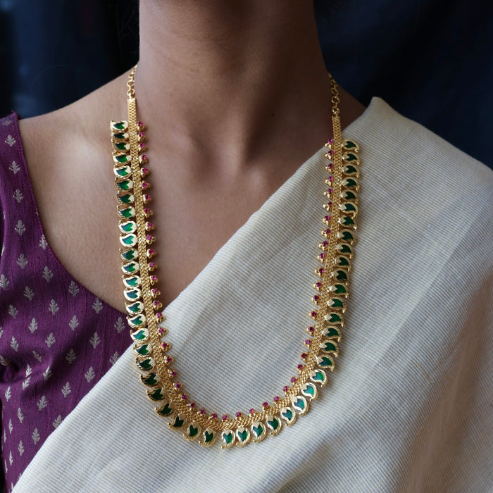 Heritage gold plated green stone mango long necklace HL02366