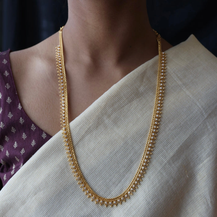 Heritage gold plated white stone long necklace HL2199