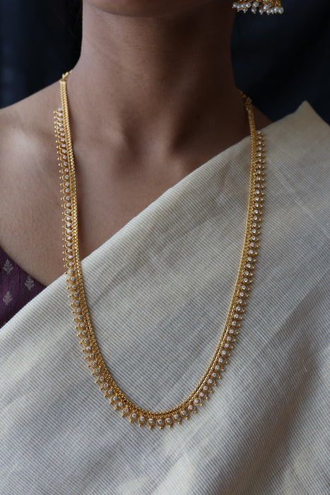 Heritage gold plated white stone long necklace HL2199