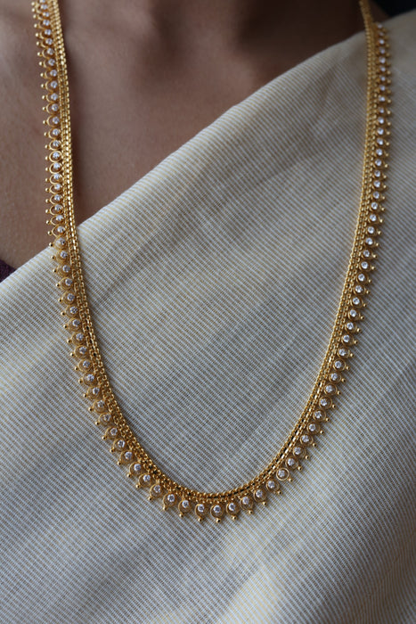 Heritage gold plated white stone long necklace HL2199