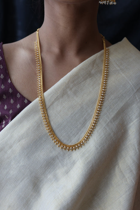 Heritage gold plated white stone long necklace HL2199