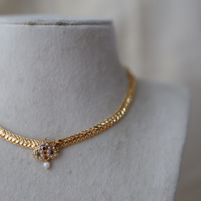 Heritage gold plated ruby pearl stone short necklace H5000
