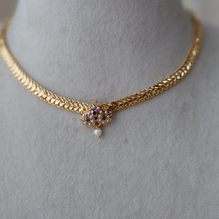 Heritage gold plated ruby pearl stone short necklace H5000