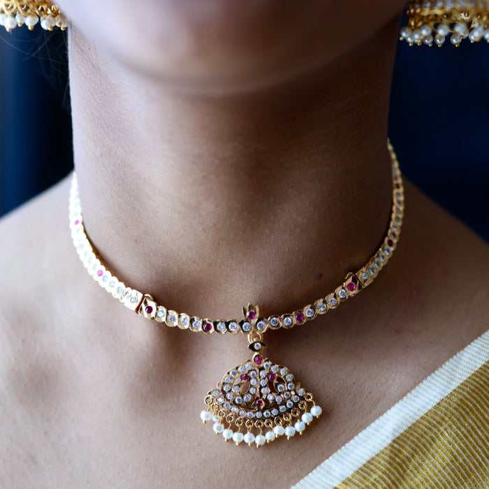 Heritage gold plated ruby white stone choker necklace H02389