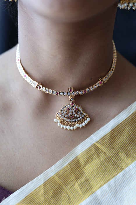 Heritage gold plated ruby white stone choker necklace H02389