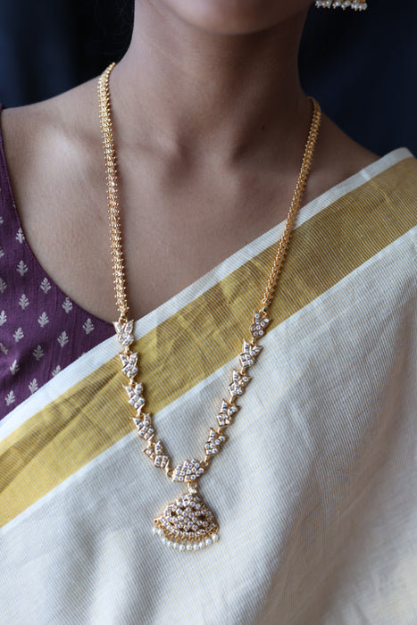Heritage gold plated white stone long necklace HL890