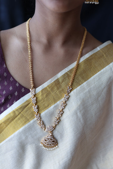 Heritage gold plated white stone long necklace HL890