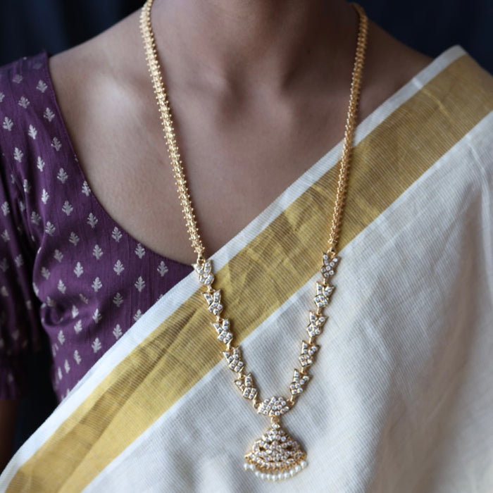 Heritage gold plated white stone long necklace HL890