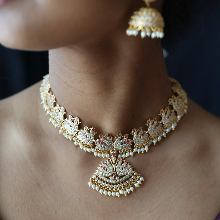 Heritage gold plated ruby white necklace H86267