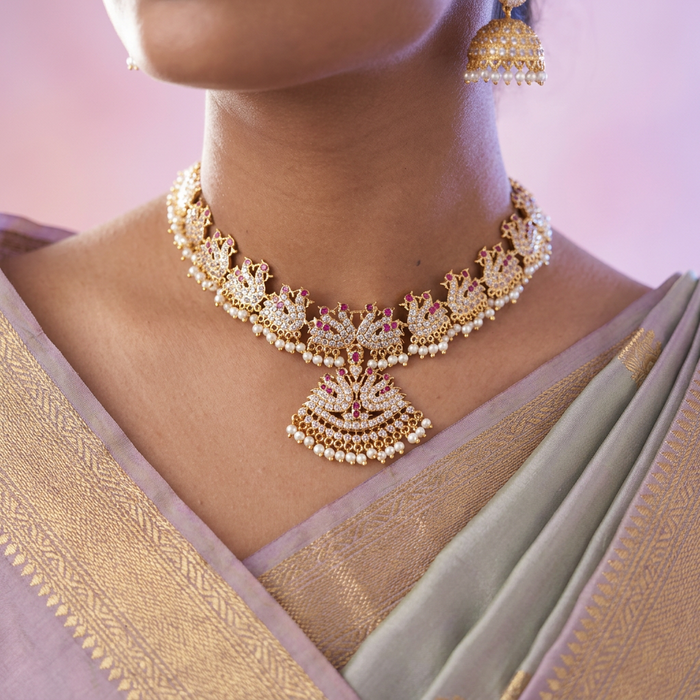 Heritage gold plated ruby white necklace H86267