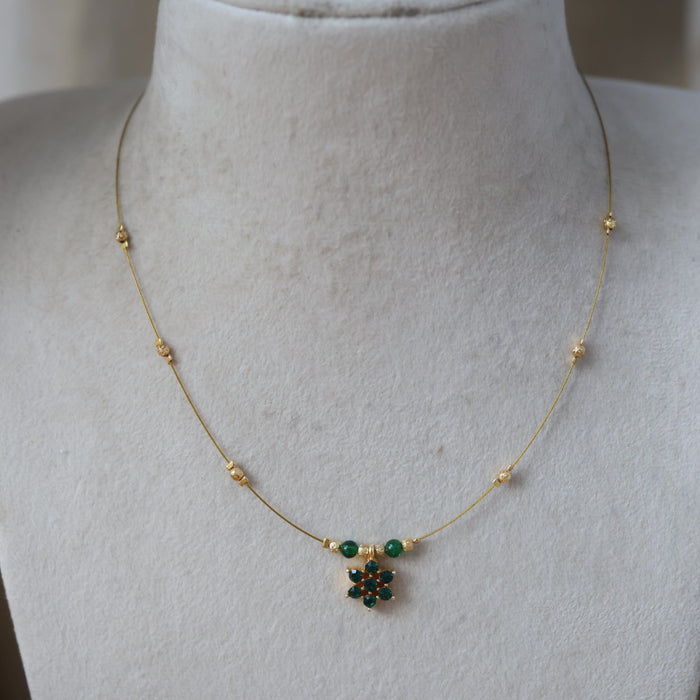 Heritage gold plated green stone invisible necklace IN611