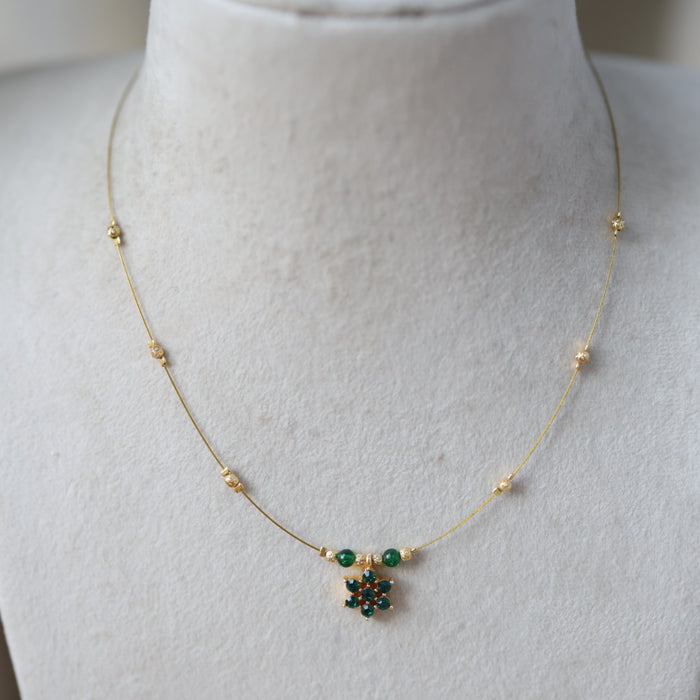 Heritage gold plated green stone invisible necklace IN611