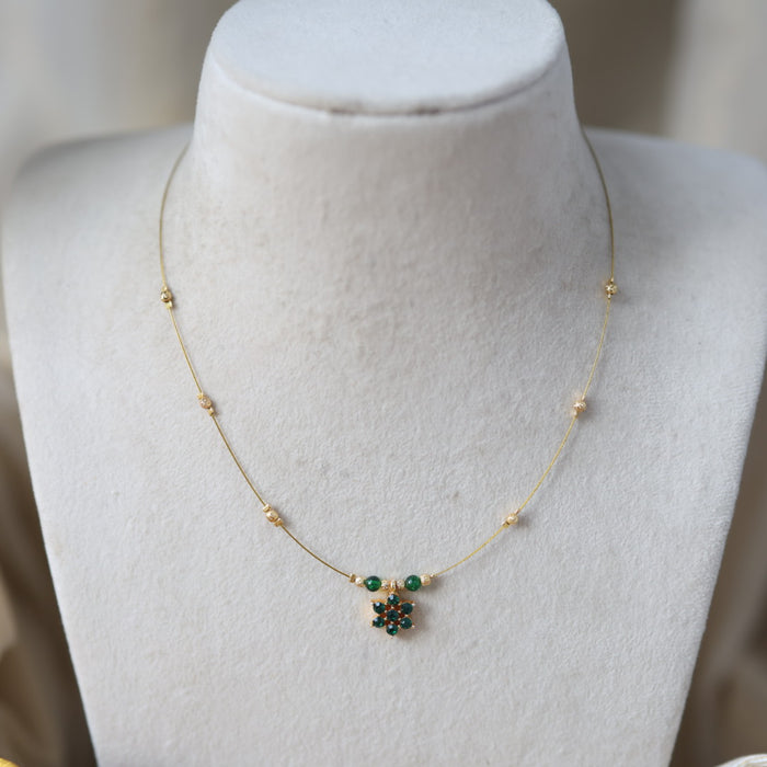 Heritage gold plated green stone invisible necklace IN611
