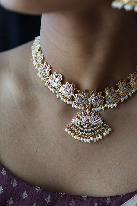 Heritage gold plated ruby white necklace H86267