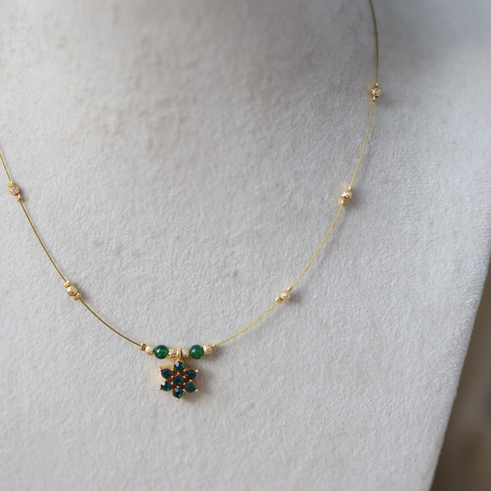 Heritage gold plated green stone invisible necklace IN611