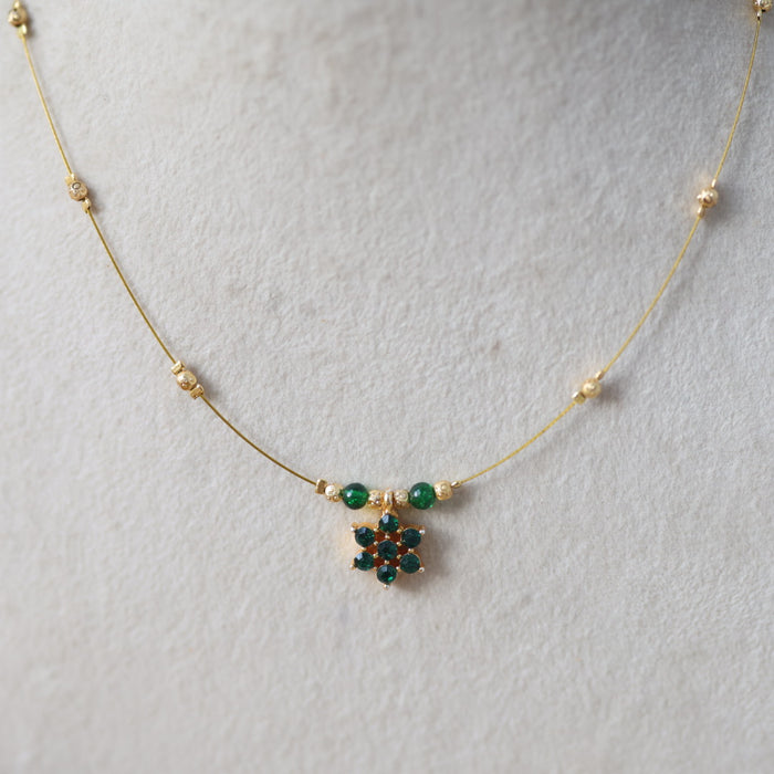 Heritage gold plated green stone invisible necklace IN611